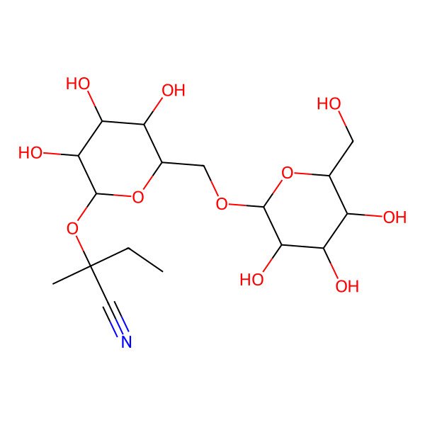 2D Structure of 2-Methyl-2-[3,4,5-trihydroxy-6-[[3,4,5-trihydroxy-6-(hydroxymethyl)oxan-2-yl]oxymethyl]oxan-2-yl]oxybutanenitrile