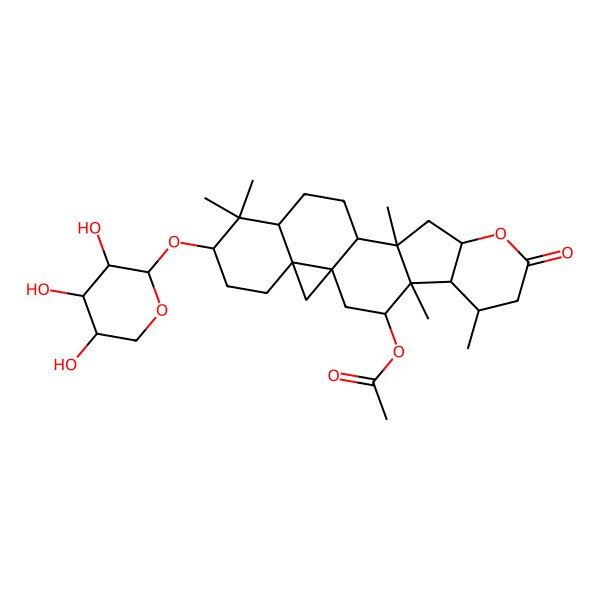 2D Structure of [(1R,3R,4R,5R,6R,10S,12S,13S,16S,18S,21R)-4,6,12,17,17-pentamethyl-8-oxo-18-[(2S,3R,4S,5S)-3,4,5-trihydroxyoxan-2-yl]oxy-9-oxahexacyclo[11.9.0.01,21.04,12.05,10.016,21]docosan-3-yl] acetate