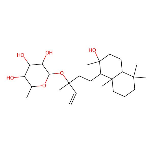 2D Structure of (2S,3R,4S,5R,6R)-2-[(3R)-5-[(1R,2R,4aS,8aS)-2-hydroxy-2,5,5,8a-tetramethyl-3,4,4a,6,7,8-hexahydro-1H-naphthalen-1-yl]-3-methylpent-1-en-3-yl]oxy-6-methyloxane-3,4,5-triol