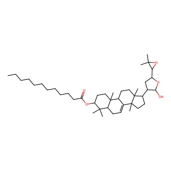 2D Structure of [17-[5-(3,3-dimethyloxiran-2-yl)-2-hydroxyoxolan-3-yl]-4,4,10,13,14-pentamethyl-2,3,5,6,9,11,12,15,16,17-decahydro-1H-cyclopenta[a]phenanthren-3-yl] dodecanoate