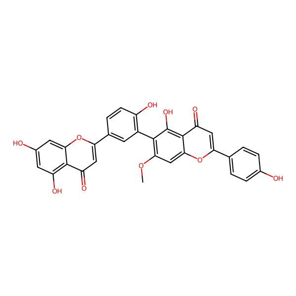 2D Structure of 6-[5-(5,7-Dihydroxy-4-oxochromen-2-yl)-2-hydroxyphenyl]-5-hydroxy-2-(4-hydroxyphenyl)-7-methoxychromen-4-one