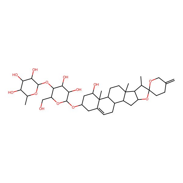 2D Structure of (2S,3R,4R,5R,6S)-2-[(2R,3S,4R,5R,6R)-4,5-dihydroxy-2-(hydroxymethyl)-6-[(1S,2S,4S,6R,7S,8R,9S,12S,13R,14R,16R)-14-hydroxy-7,9,13-trimethyl-5'-methylidenespiro[5-oxapentacyclo[10.8.0.02,9.04,8.013,18]icos-18-ene-6,2'-oxane]-16-yl]oxyoxan-3-yl]oxy-6-methyloxane-3,4,5-triol