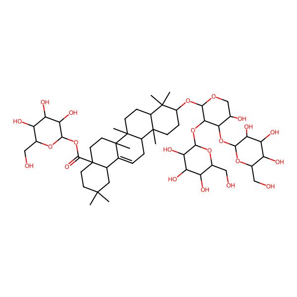2D Structure of [(2S,3R,4S,5S,6R)-3,4,5-trihydroxy-6-(hydroxymethyl)oxan-2-yl] (4aS,6aR,6aS,6bR,8aR,10S,12aR,14bS)-10-[(2S,3R,4S,5S)-5-hydroxy-3,4-bis[[(2S,3R,4S,5S,6R)-3,4,5-trihydroxy-6-(hydroxymethyl)oxan-2-yl]oxy]oxan-2-yl]oxy-2,2,6a,6b,9,9,12a-heptamethyl-1,3,4,5,6,6a,7,8,8a,10,11,12,13,14b-tetradecahydropicene-4a-carboxylate
