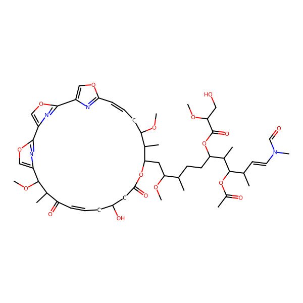 2D Structure of [4-Acetyloxy-1-[formyl(methyl)amino]-11-(16-hydroxy-10,22-dimethoxy-11,21-dimethyl-12,18-dioxo-3,7,19,27-tetraoxa-29,30,31-triazatetracyclo[24.2.1.12,5.16,9]hentriaconta-1(28),2(31),4,6(30),8,13,24,26(29)-octaen-20-yl)-10-methoxy-3,5,9-trimethylundec-1-en-6-yl] 3-hydroxy-2-methoxypropanoate