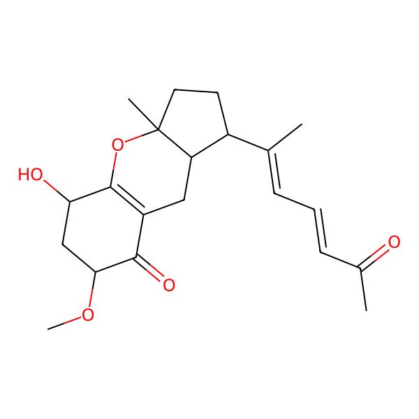 2D Structure of 5-Hydroxy-7-methoxy-3a-methyl-1-(6-oxohepta-2,4-dien-2-yl)-1,2,3,5,6,7,9,9a-octahydrocyclopenta[b]chromen-8-one