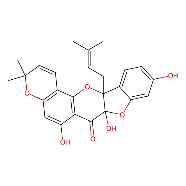 2D Structure of 7,11,14-Trihydroxy-18,18-dimethyl-3-(3-methylbut-2-enyl)-2,10,17-trioxapentacyclo[11.8.0.03,11.04,9.016,21]henicosa-1(13),4(9),5,7,14,16(21),19-heptaen-12-one