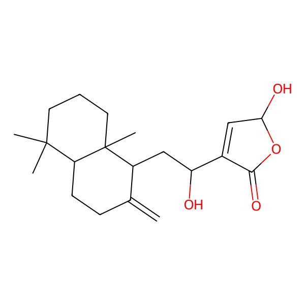 2D Structure of (2S)-4-[(1S)-2-[(1S,4aS,8aR)-5,5,8a-trimethyl-2-methylidene-3,4,4a,6,7,8-hexahydro-1H-naphthalen-1-yl]-1-hydroxyethyl]-2-hydroxy-2H-furan-5-one