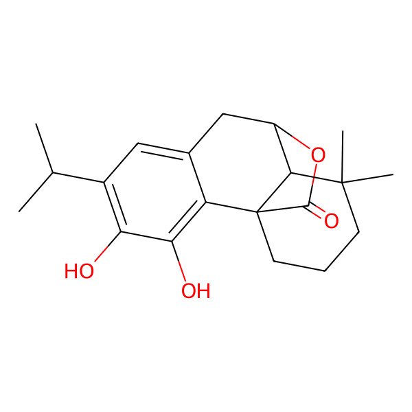2D Structure of 3,4-Dihydroxy-11,11-dimethyl-5-propan-2-yl-16-oxatetracyclo[7.5.2.01,10.02,7]hexadeca-2,4,6-trien-15-one