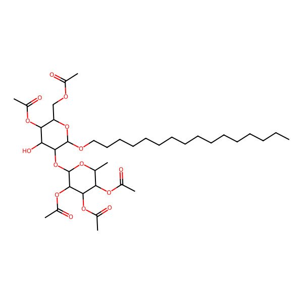 2D Structure of [3-Acetyloxy-6-hexadecoxy-4-hydroxy-5-(3,4,5-triacetyloxy-6-methyloxan-2-yl)oxyoxan-2-yl]methyl acetate