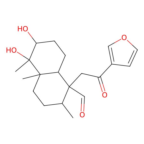 2D Structure of (1R,2R,4aR,5R,6R,8aS)-1-[2-(furan-3-yl)-2-oxoethyl]-5,6-dihydroxy-2,4a,5-trimethyl-3,4,6,7,8,8a-hexahydro-2H-naphthalene-1-carbaldehyde