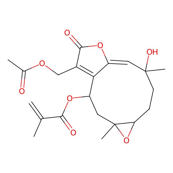 2D Structure of [14-(Acetyloxymethyl)-9-hydroxy-4,9-dimethyl-13-oxo-5,12-dioxatricyclo[9.3.0.04,6]tetradeca-1(14),10-dien-2-yl] 2-methylprop-2-enoate