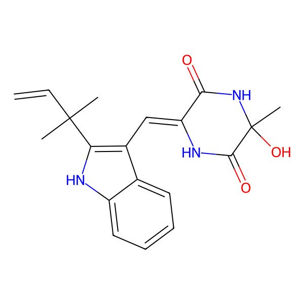 2D Structure of (3R,6Z)-3-hydroxy-3-methyl-6-[[2-(2-methylbut-3-en-2-yl)-1H-indol-3-yl]methylidene]piperazine-2,5-dione