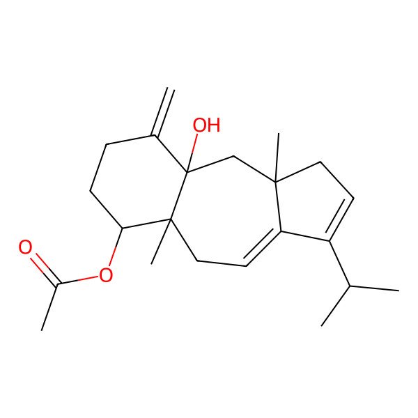 2D Structure of (9a-Hydroxy-5a,10a-dimethyl-9-methylidene-3-propan-2-yl-1,5,6,7,8,10-hexahydrobenzo[f]azulen-6-yl) acetate
