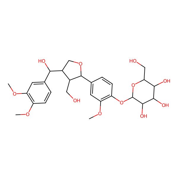 2D Structure of 2-[4-[4-[(3,4-Dimethoxyphenyl)-hydroxymethyl]-3-(hydroxymethyl)oxolan-2-yl]-2-methoxyphenoxy]-6-(hydroxymethyl)oxane-3,4,5-triol