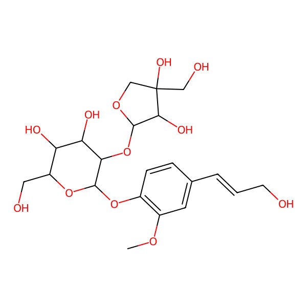 2D Structure of (2R,3S,4S,5R,6S)-5-[(2S,3R,4R)-3,4-dihydroxy-4-(hydroxymethyl)oxolan-2-yl]oxy-2-(hydroxymethyl)-6-[4-[(E)-3-hydroxyprop-1-enyl]-2-methoxyphenoxy]oxane-3,4-diol