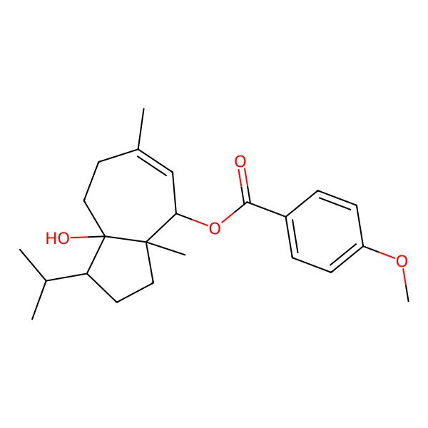 2D Structure of [(1R,3aR,4S,8aS)-8a-hydroxy-3a,6-dimethyl-1-propan-2-yl-1,2,3,4,7,8-hexahydroazulen-4-yl] 4-methoxybenzoate