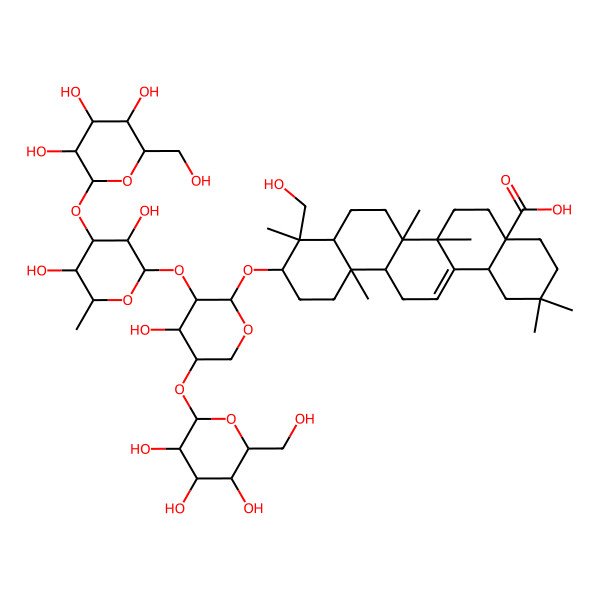 2D Structure of (4aS,6aR,6aS,6bR,8aR,9R,10S,12aR,14bS)-10-[(2S,3R,4S,5S)-3-[(2S,3R,4R,5S,6S)-3,5-dihydroxy-6-methyl-4-[(2S,3R,4S,5S,6R)-3,4,5-trihydroxy-6-(hydroxymethyl)oxan-2-yl]oxyoxan-2-yl]oxy-4-hydroxy-5-[(2S,3R,4S,5S,6R)-3,4,5-trihydroxy-6-(hydroxymethyl)oxan-2-yl]oxyoxan-2-yl]oxy-9-(hydroxymethyl)-2,2,6a,6b,9,12a-hexamethyl-1,3,4,5,6,6a,7,8,8a,10,11,12,13,14b-tetradecahydropicene-4a-carboxylic acid