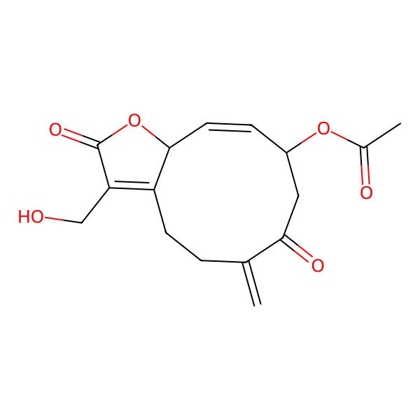 2D Structure of [(9R,10E,11aS)-3-(hydroxymethyl)-6-methylidene-2,7-dioxo-5,8,9,11a-tetrahydro-4H-cyclodeca[b]furan-9-yl] acetate
