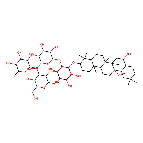 2D Structure of (2S,3R,4R,5R,6S)-2-[(2S,3R,4S,5S,6R)-5-hydroxy-2-[(3S,4S,5R,6S)-4-hydroxy-6-[[(1S,2R,4S,5R,8R,10S,13R,14R,17S,18R)-2-hydroxy-4,5,9,9,13,20,20-heptamethyl-24-oxahexacyclo[15.5.2.01,18.04,17.05,14.08,13]tetracosan-10-yl]oxy]-5-[(2S,3R,4S,5S,6R)-3,4,5-trihydroxy-6-(hydroxymethyl)oxan-2-yl]oxyoxan-3-yl]oxy-6-(hydroxymethyl)-3-[(2S,3R,4S,5R)-3,4,5-trihydroxyoxan-2-yl]oxyoxan-4-yl]oxy-6-methyloxane-3,4,5-triol