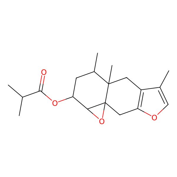 2D Structure of (6,9,10-Trimethyl-4,14-dioxatetracyclo[7.5.0.01,13.03,7]tetradeca-3(7),5-dien-12-yl) 2-methylpropanoate