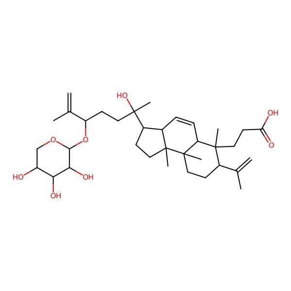 2D Structure of 3-[(3S,3aR,5aR,6S,7S,9aR,9bR)-3-[(2S,5S)-2-hydroxy-6-methyl-5-[(2S,3R,4S,5S)-3,4,5-trihydroxyoxan-2-yl]oxyhept-6-en-2-yl]-6,9a,9b-trimethyl-7-prop-1-en-2-yl-1,2,3,3a,5a,7,8,9-octahydrocyclopenta[a]naphthalen-6-yl]propanoic acid