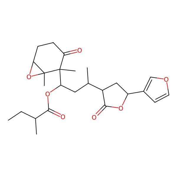 2D Structure of [(1R,3R)-1-[(1S,2R,6R)-1,2-dimethyl-3-oxo-7-oxabicyclo[4.1.0]heptan-2-yl]-3-[(3S,5R)-5-(furan-3-yl)-2-oxooxolan-3-yl]butyl] (2R)-2-methylbutanoate