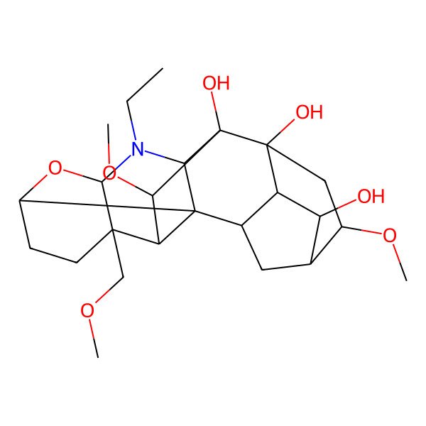 2D Structure of (1R,2S,3S,5R,7S,10R,11S,12S,13S,14R,16S,17S,18S,19R)-4-ethyl-12,16-dimethoxy-10-(methoxymethyl)-6-oxa-4-azaheptacyclo[15.2.1.02,7.02,11.03,13.05,10.014,19]icosane-13,14,18-triol