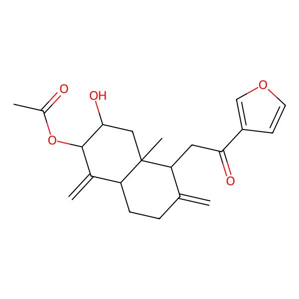 2D Structure of [5-[2-(furan-3-yl)-2-oxoethyl]-3-hydroxy-4a-methyl-1,6-dimethylidene-3,4,5,7,8,8a-hexahydro-2H-naphthalen-2-yl] acetate