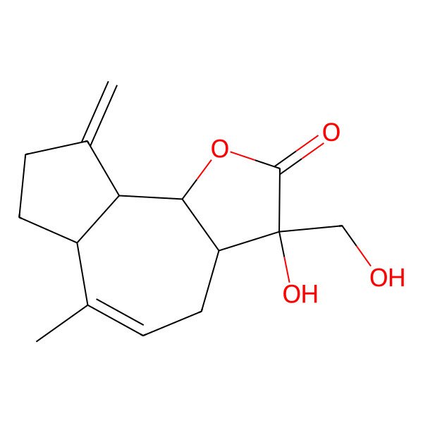 2D Structure of 3-hydroxy-3-(hydroxymethyl)-6-methyl-9-methylidene-4,6a,7,8,9a,9b-hexahydro-3aH-azuleno[4,5-b]furan-2-one
