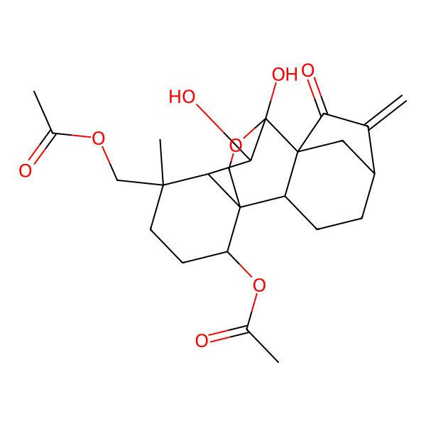 2D Structure of [(1S,2S,8S,9R,10S,11R,12R,15S)-15-acetyloxy-9,10-dihydroxy-12-methyl-6-methylidene-7-oxo-17-oxapentacyclo[7.6.2.15,8.01,11.02,8]octadecan-12-yl]methyl acetate