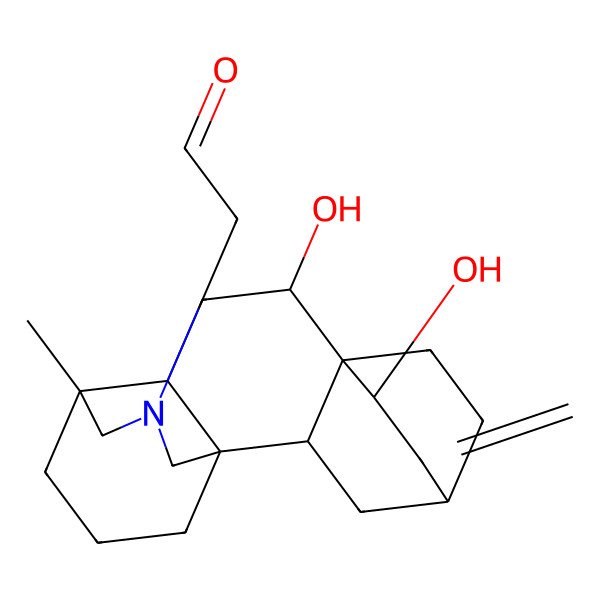 2D Structure of 2-[(1S,2S,4S,6R,7R,8R,10R,11R)-6,8-dihydroxy-11-methyl-5-methylidene-13-azapentacyclo[9.3.3.24,7.01,10.02,7]nonadecan-13-yl]acetaldehyde
