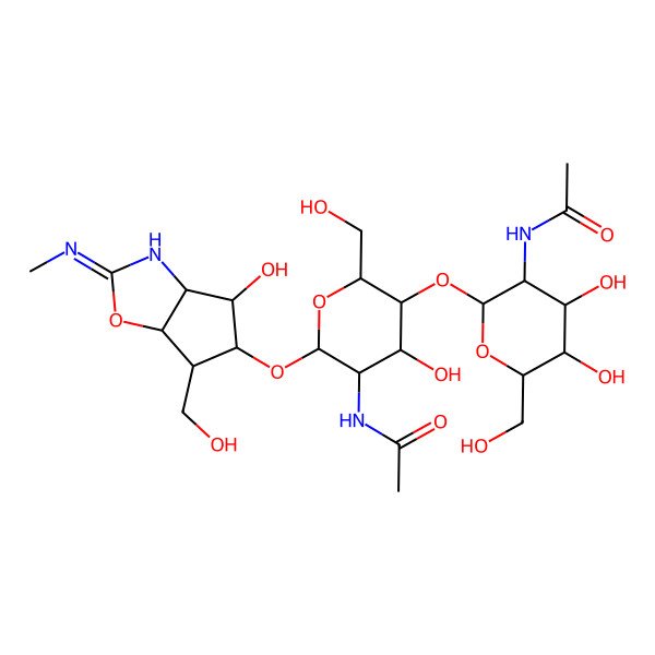 2D Structure of N-[(2S,3R,4S,5S,6R)-2-[(2R,3S,4S,5R,6R)-5-acetamido-4-hydroxy-6-[[4-hydroxy-6-(hydroxymethyl)-2-methylimino-3,3a,4,5,6,6a-hexahydrocyclopenta[d][1,3]oxazol-5-yl]oxy]-2-(hydroxymethyl)oxan-3-yl]oxy-4,5-dihydroxy-6-(hydroxymethyl)oxan-3-yl]acetamide