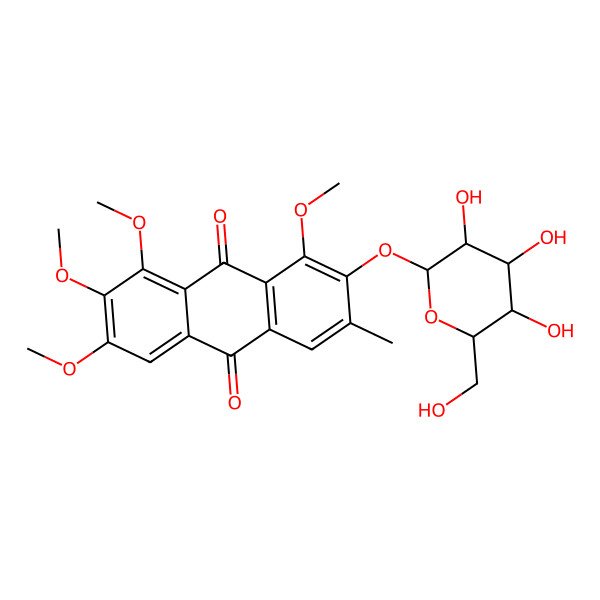 2D Structure of 1,2,3,8-Tetramethoxy-6-methyl-7-[3,4,5-trihydroxy-6-(hydroxymethyl)oxan-2-yl]oxyanthracene-9,10-dione