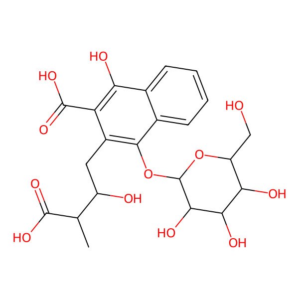 2D Structure of 3-[(2S,3S)-3-carboxy-2-hydroxybutyl]-1-hydroxy-4-[(2S,3R,4S,5S,6R)-3,4,5-trihydroxy-6-(hydroxymethyl)oxan-2-yl]oxynaphthalene-2-carboxylic acid