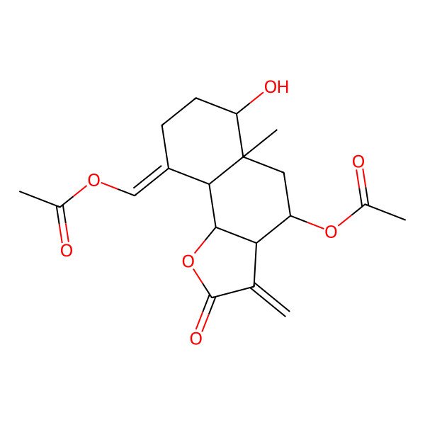 2D Structure of [(E)-[(3aR,4S,5aR,6R,9aS,9bR)-4-acetyloxy-6-hydroxy-5a-methyl-3-methylidene-2-oxo-3a,4,5,6,7,8,9a,9b-octahydrobenzo[g][1]benzofuran-9-ylidene]methyl] acetate