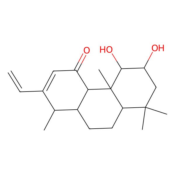 2D Structure of (1R,4aR,4bS,5S,6S,8aS,10aR)-2-ethenyl-5,6-dihydroxy-1,4b,8,8-tetramethyl-4a,5,6,7,8a,9,10,10a-octahydro-1H-phenanthren-4-one
