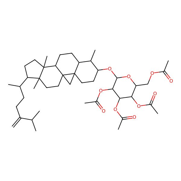 2D Structure of [3,4,5-Triacetyloxy-6-[[7,12,16-trimethyl-15-(6-methyl-5-methylideneheptan-2-yl)-6-pentacyclo[9.7.0.01,3.03,8.012,16]octadecanyl]oxy]oxan-2-yl]methyl acetate