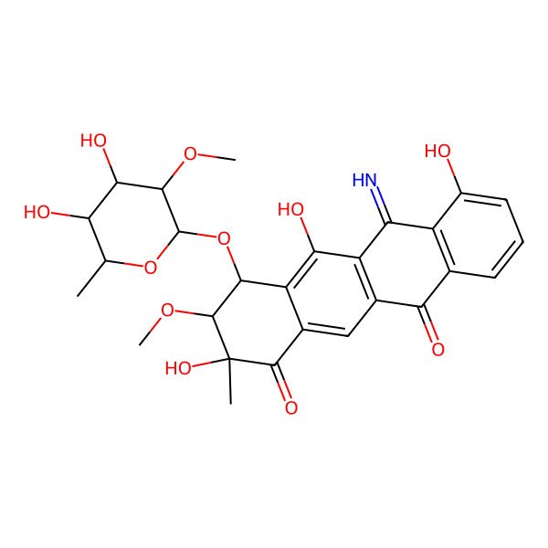 2D Structure of 4-(4,5-Dihydroxy-3-methoxy-6-methyloxan-2-yl)oxy-2,5,7-trihydroxy-6-imino-3-methoxy-2-methyl-3,4-dihydrotetracene-1,11-dione