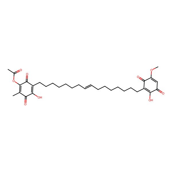 2D Structure of [4-Hydroxy-5-[16-(2-hydroxy-5-methoxy-3,6-dioxocyclohexa-1,4-dien-1-yl)hexadec-8-enyl]-2-methyl-3,6-dioxocyclohexa-1,4-dien-1-yl] acetate