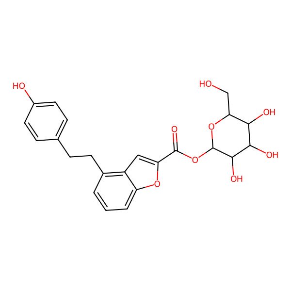 2D Structure of [(2S,3R,4S,5S,6R)-3,4,5-trihydroxy-6-(hydroxymethyl)oxan-2-yl] 4-[2-(4-hydroxyphenyl)ethyl]-1-benzofuran-2-carboxylate