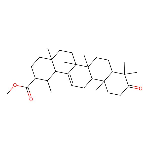 2D Structure of methyl (1R,2R,4aR,6aS,6aS,6bR,8aR,12aR,14bR)-1,4a,6a,6b,9,9,12a-heptamethyl-10-oxo-1,2,3,4,5,6,6a,7,8,8a,11,12,13,14b-tetradecahydropicene-2-carboxylate