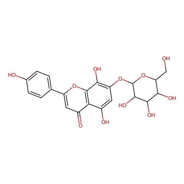 2D Structure of 5,8-dihydroxy-2-(4-hydroxyphenyl)-7-[(2S,3R,4S,5S,6R)-3,4,5-trihydroxy-6-(hydroxymethyl)oxan-2-yl]oxychromen-4-one