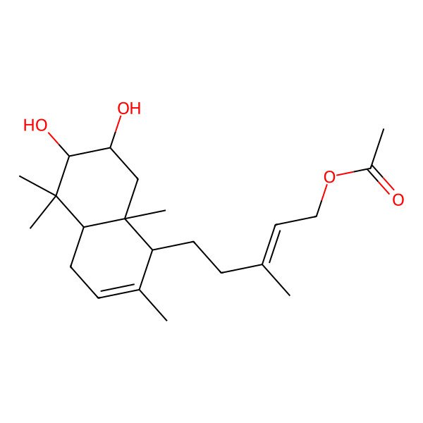 2D Structure of [(E)-5-[(1R,4aS,6R,7S,8aR)-6,7-dihydroxy-2,5,5,8a-tetramethyl-1,4,4a,6,7,8-hexahydronaphthalen-1-yl]-3-methylpent-2-enyl] acetate