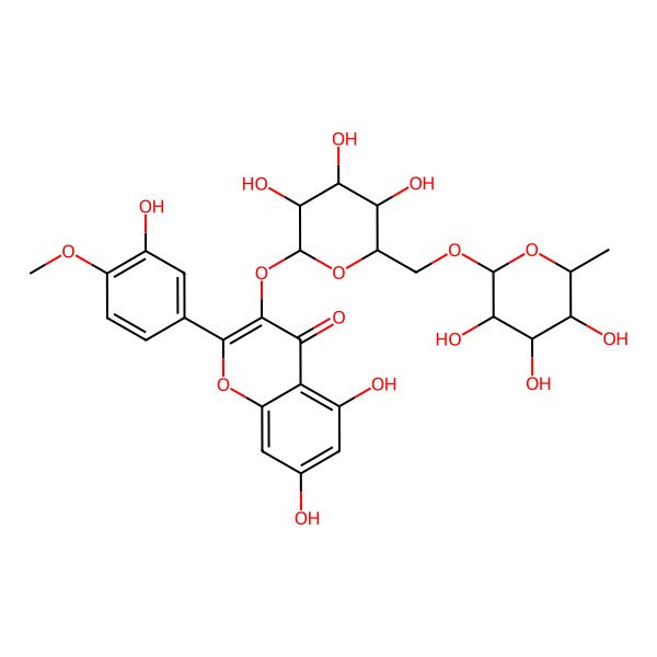 2D Structure of 5,7-dihydroxy-2-(3-hydroxy-4-methoxyphenyl)-3-[(2S,3S,4R,5S,6S)-3,4,5-trihydroxy-6-[[(2R,3R,4S,5R,6R)-3,4,5-trihydroxy-6-methyloxan-2-yl]oxymethyl]oxan-2-yl]oxychromen-4-one