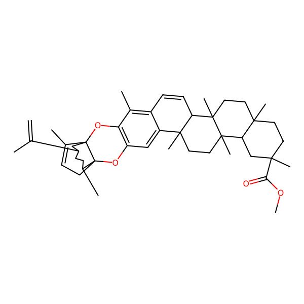 2D Structure of Methyl 6,9,12,15,18,23,31,34-octamethyl-28-prop-1-en-2-yl-2,25-dioxaoctacyclo[24.5.3.01,26.03,24.05,22.06,19.09,18.010,15]tetratriaconta-3(24),4,20,22,33-pentaene-12-carboxylate