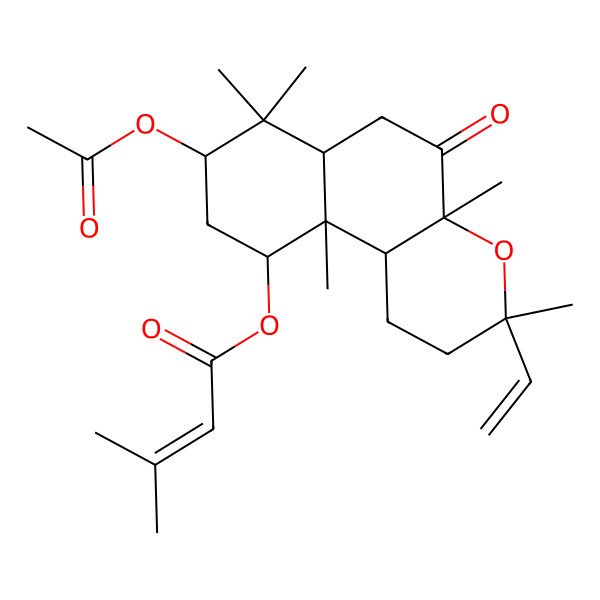 2D Structure of [(3S,4aR,6aR,8S,10R,10aR,10bS)-8-acetyloxy-3-ethenyl-3,4a,7,7,10a-pentamethyl-5-oxo-1,2,6,6a,8,9,10,10b-octahydrobenzo[f]chromen-10-yl] 3-methylbut-2-enoate