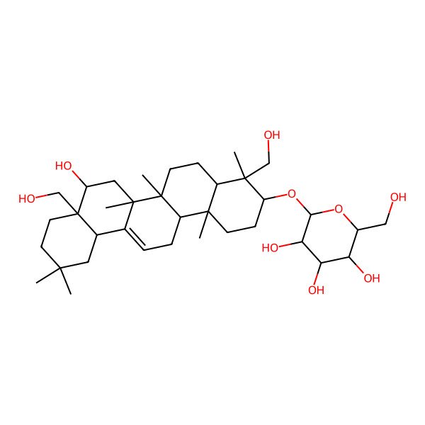 2D Structure of (2R,3R,4S,5R,6R)-2-[[(3S,4R,4aS,6aR,6bS,8S,8aS,12aR,14aR,14bR)-8-hydroxy-4,8a-bis(hydroxymethyl)-4,6a,6b,11,11,14b-hexamethyl-1,2,3,4a,5,6,7,8,9,10,12,12a,14,14a-tetradecahydropicen-3-yl]oxy]-6-(hydroxymethyl)oxane-3,4,5-triol