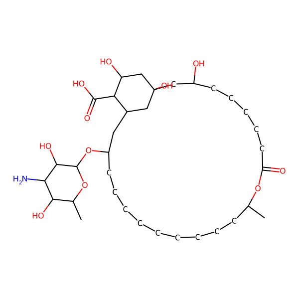 2D Structure of 21-[(3R,4S,5S,6R)-4-amino-3,5-dihydroxy-6-methyloxan-2-yl]oxy-1,3,25-trihydroxy-11-methyl-9-oxo-10-oxabicyclo[21.3.1]heptacosane-24-carboxylic acid