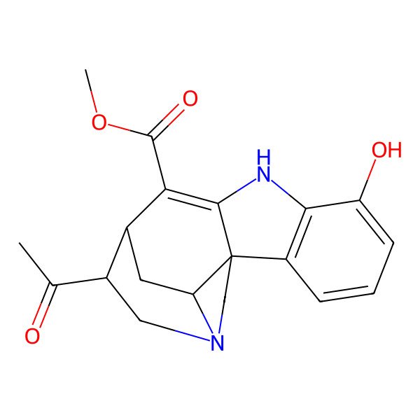 2D Structure of methyl (1S,11R,12S,17R)-12-acetyl-6-hydroxy-8,14-diazapentacyclo[9.5.2.01,9.02,7.014,17]octadeca-2(7),3,5,9-tetraene-10-carboxylate