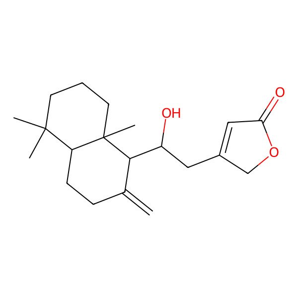 2D Structure of 3-[2-[(1S,4aS,8aS)-5,5,8a-trimethyl-2-methylidene-3,4,4a,6,7,8-hexahydro-1H-naphthalen-1-yl]-2-hydroxyethyl]-2H-furan-5-one